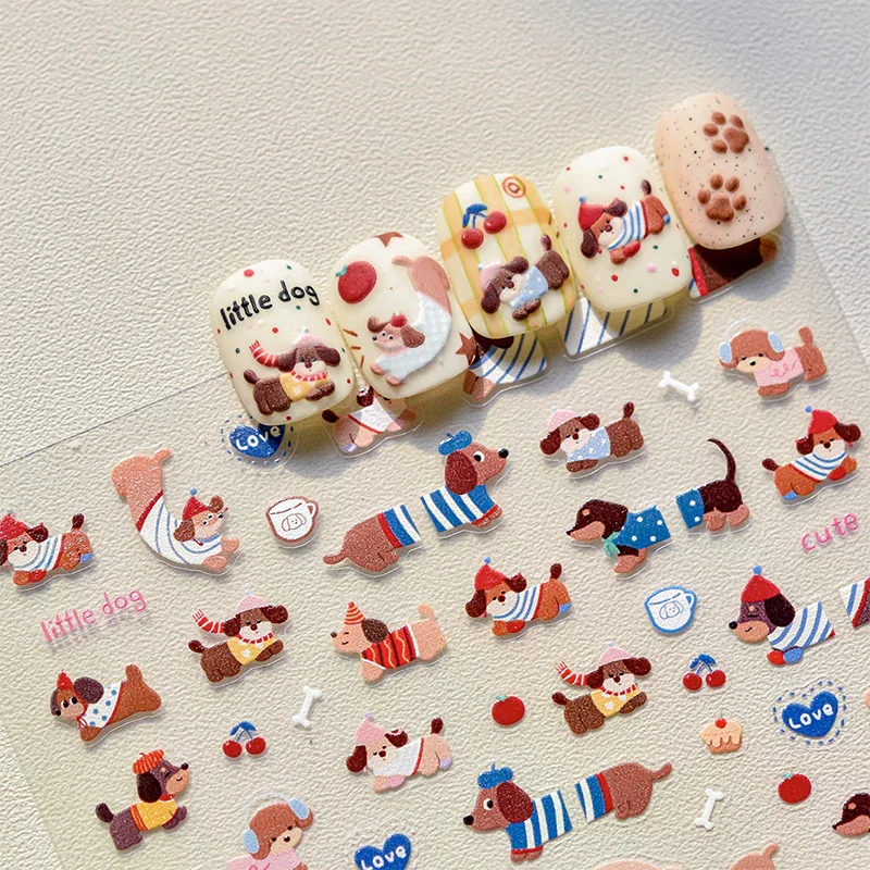 Lovely Sausage Dog Self Adhesive Nail Art Stickers Cartoon Manicure Decals Creative DIY Decoration Nail Art Stickers Gifts