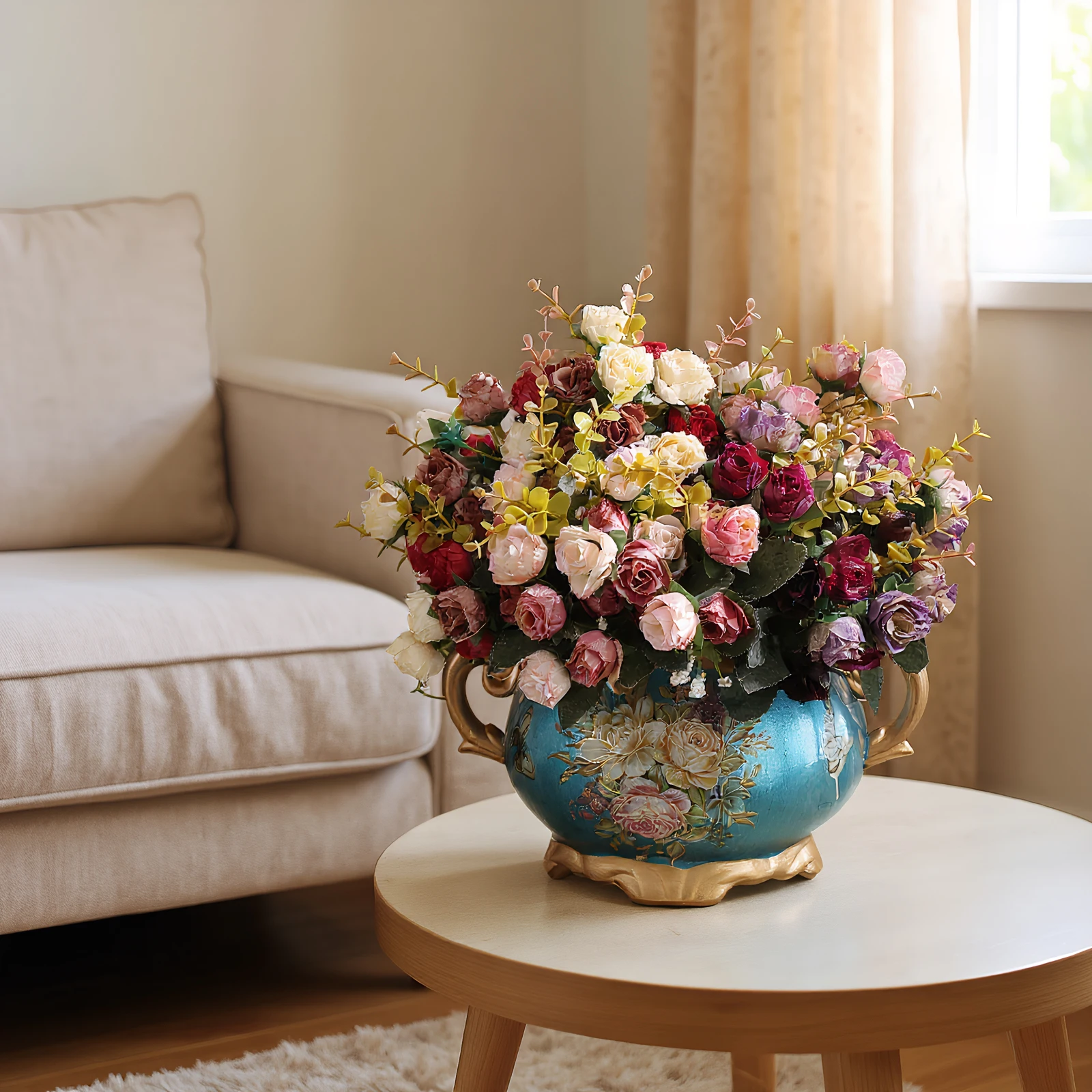 

Европейская ретро-керамическая ваза с ручкой для декора дома, спальни, гостиной (синяя)