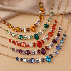 Colored Gemstone Beaded Necklace Summer Personalized Fashion Women's Diamond Clavicle Necklace Holiday Banquet Jewelry Gift