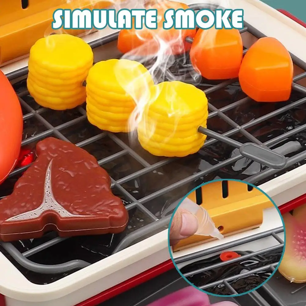 Kids Simulated Barbecue Set with Spray Light and Sound Pretend Play Kitchen Cooking Toy BBQ Educational Toys for Kids Xmas Gifts