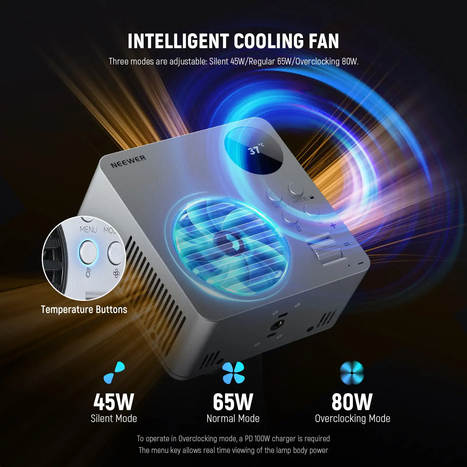 NEEWER HB80C 80W RGB Mini COB LED Video Light 2500K-7500K Bowens Mount Photography Light APP Control