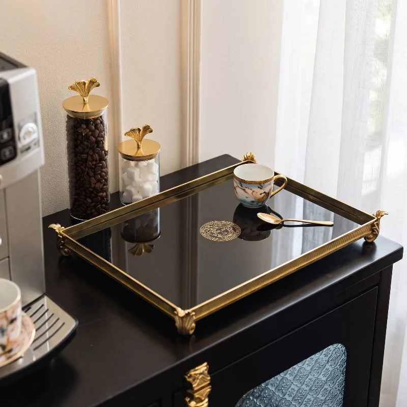 European light luxury brass tray, living room storage tray, high-end coffee table fruit tray decorative ornament, modern home de