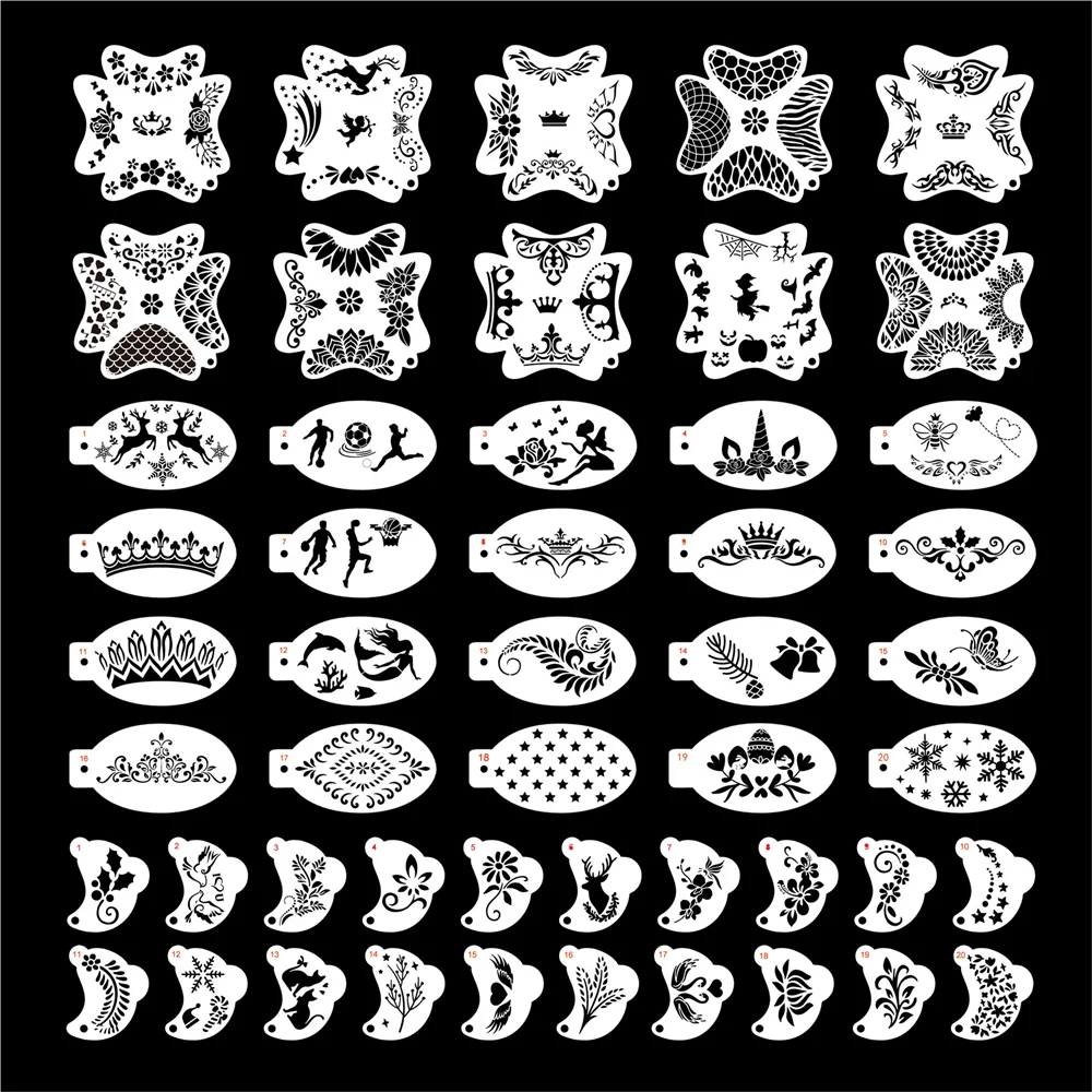 8-20Pcs Reusable Face Paint Stencils for Body Art Stamps Painting Halloween Party Makeup DIY Tool Temporary Tattoos Stencils