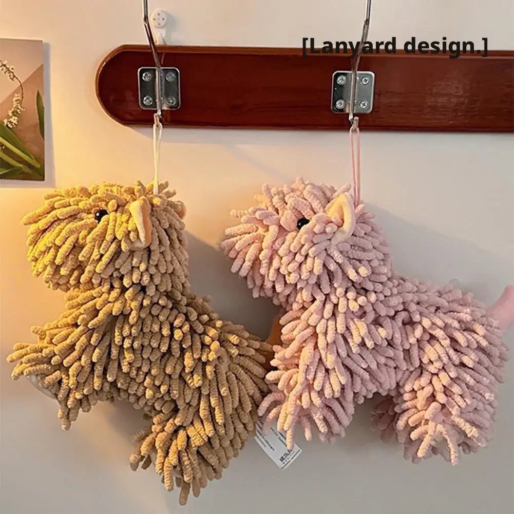 Cute Cartoon Puppy Hand Towel For Kitchen And Bathroom Wall Mounted Hanging Fluffy Chenille Towel Absorbent Handball Towels