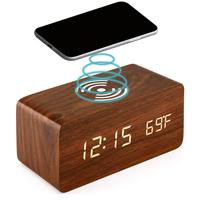 Wooden Digital Alarm Clock 3 Alarms Led Display Wireless Charging Electronic Alarm Clock For Bedroom Bedside Office Dropship