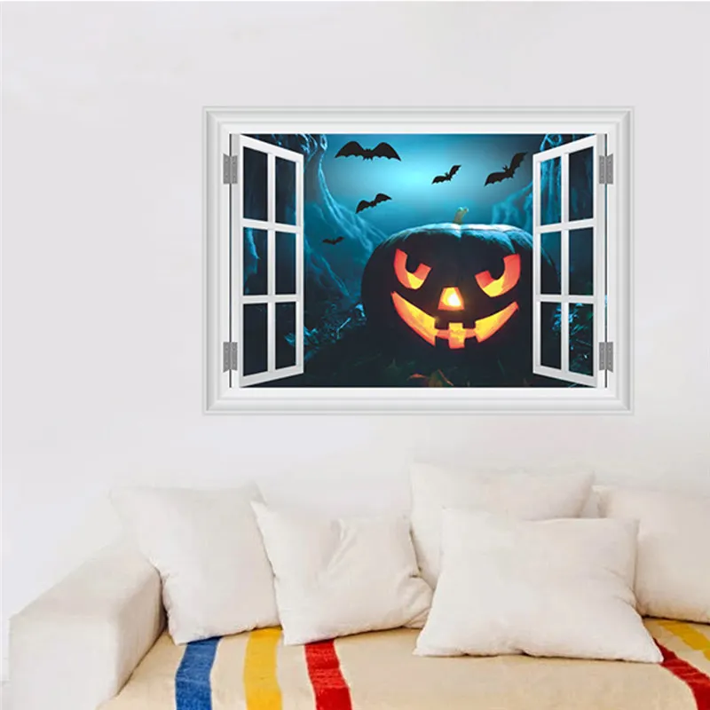 Halloween Pumpkin Jack-o'-lantern 3d Window Wall Stickers For Home Decoration Diy Festival Mural Art Kids Decal PVC Poster