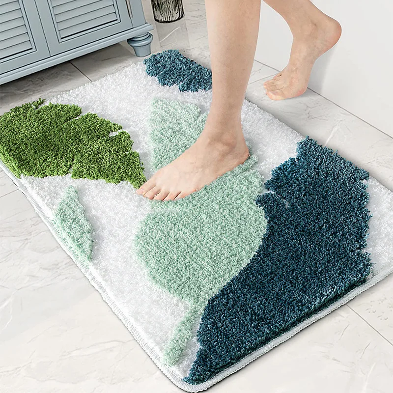 

New Leaf Flocking Carpet Thickened TPR Anti-slip Bottom Bathroom Mat Absorbent Quick Dry Foot Pad Velvet Carpet Pad