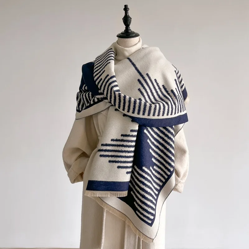 

Новая акриловая имитация геометрического шарфа-платка для осени и зимы, теплый шарф для помещений с кондиционером, женский многоцветный шарф с принтом.