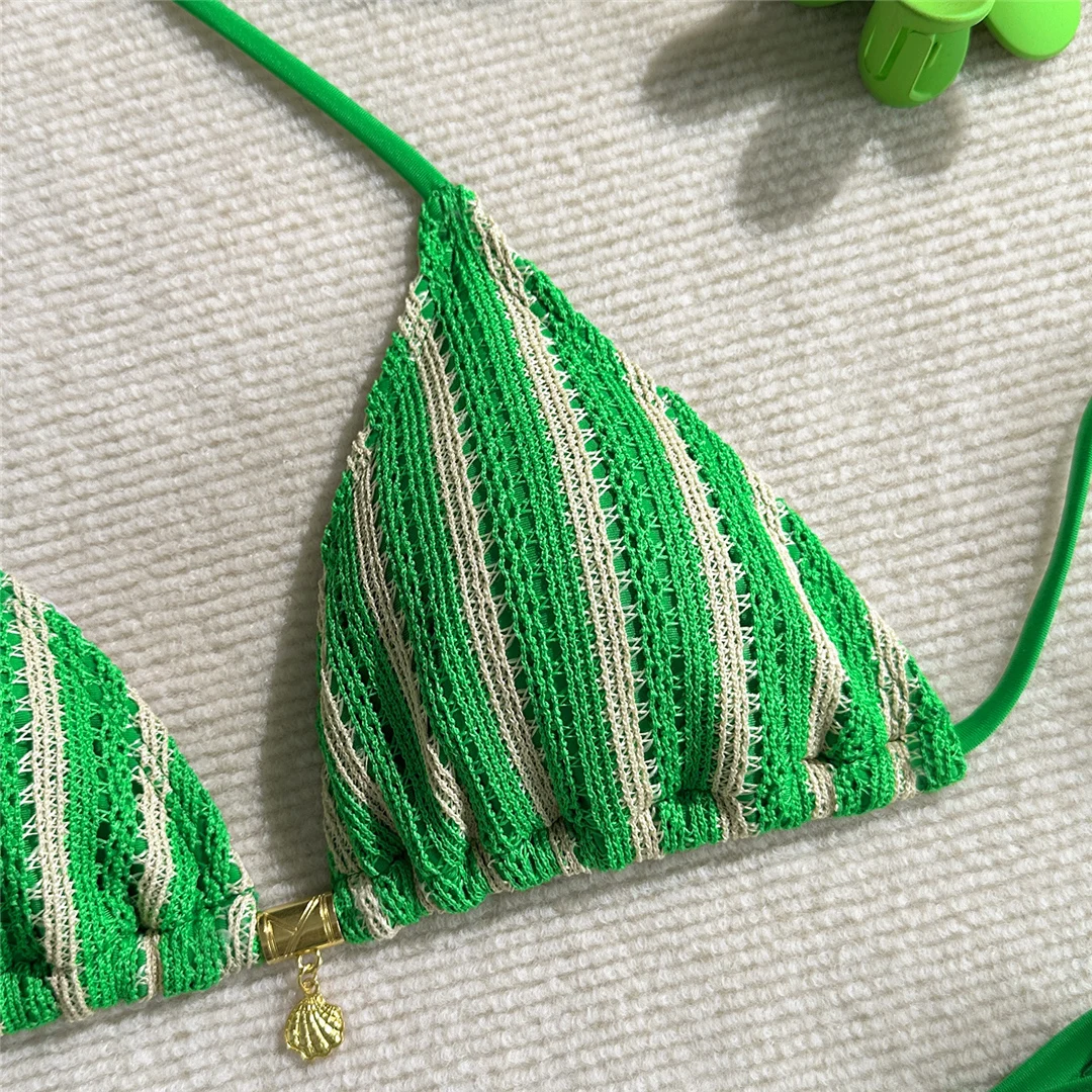 5 Farben mit Hose, gestreifter Neckholder-Bikini, Damen-Badebekleidung, dreiteiliger Bikini-Set, Badeanzug, Badebekleidung, Schwimmbekleidung V7838P – Detail 29
