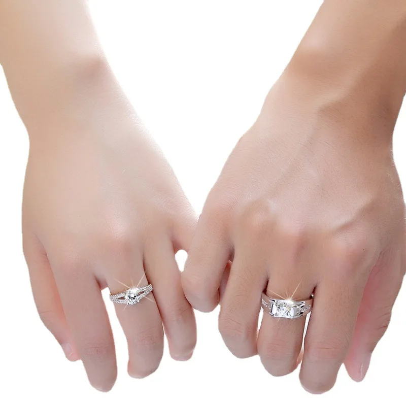 2Pcs Silber Farbe Luxus Zirkon Paar Ringe Für Frauen Für Immer Endlose Liebe, Verlobung, Hochzeit Bands Ring Valentinstag Geschenke – Detail 5