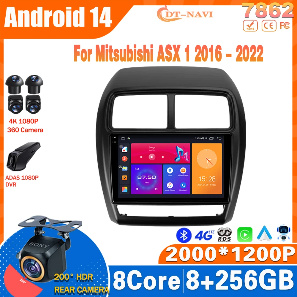 

Android 14 Car Radio For Mitsubishi ASX 1 2016 - 2022 Multimedia Video Player GPS Carplay Stereo NO 2Din DVD 4G BT Head Unit DSP