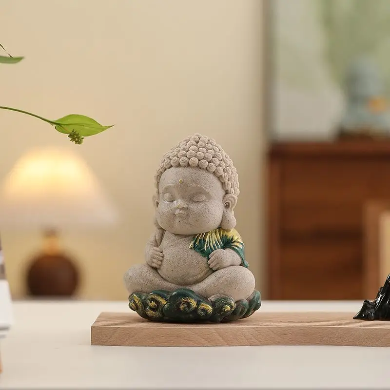 

2025 New Blue Sand Stone High-value Ornament Micro-landscape Living Room Zen Tea Table Small Sitting Buddha Gift To Friends