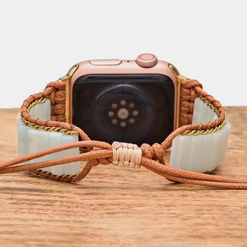 Boho Style Band for Apple Watch 12 11 10 42/46mm Vintage Natural Bead Braided Bracelet iWatch 9 8 7 6 5 4 SE 38 40 41 49 44 45mm