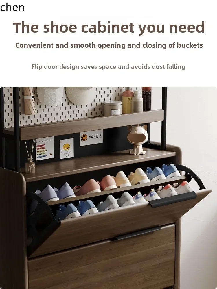 TQH6.23 household door narrow solid wood tipping bucket shoe cabinet entering the door entrance shoe cabinet