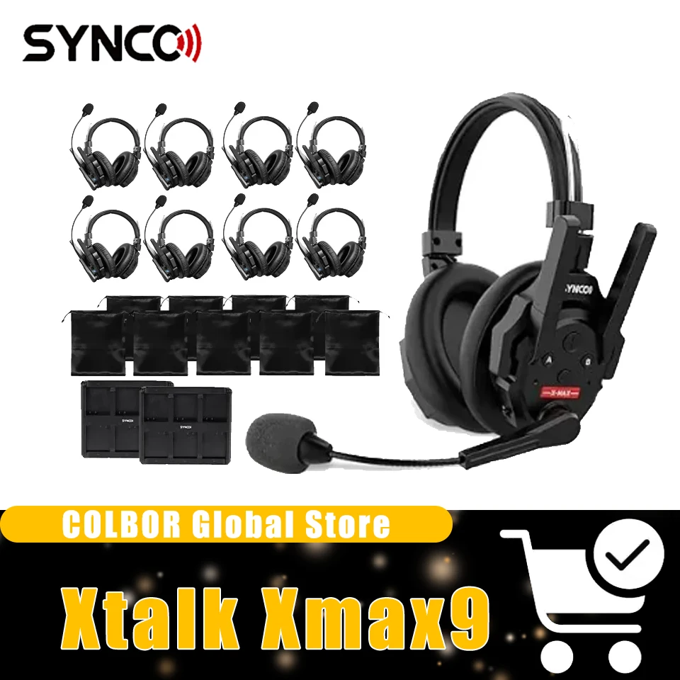 

Беспроводной домофон Synco Xtalk XMax9 2,4G с 9 гарнитурами с двумя наушниками, чип с шумоподавлением AI, совместимый с XTalk XPro и XTalk