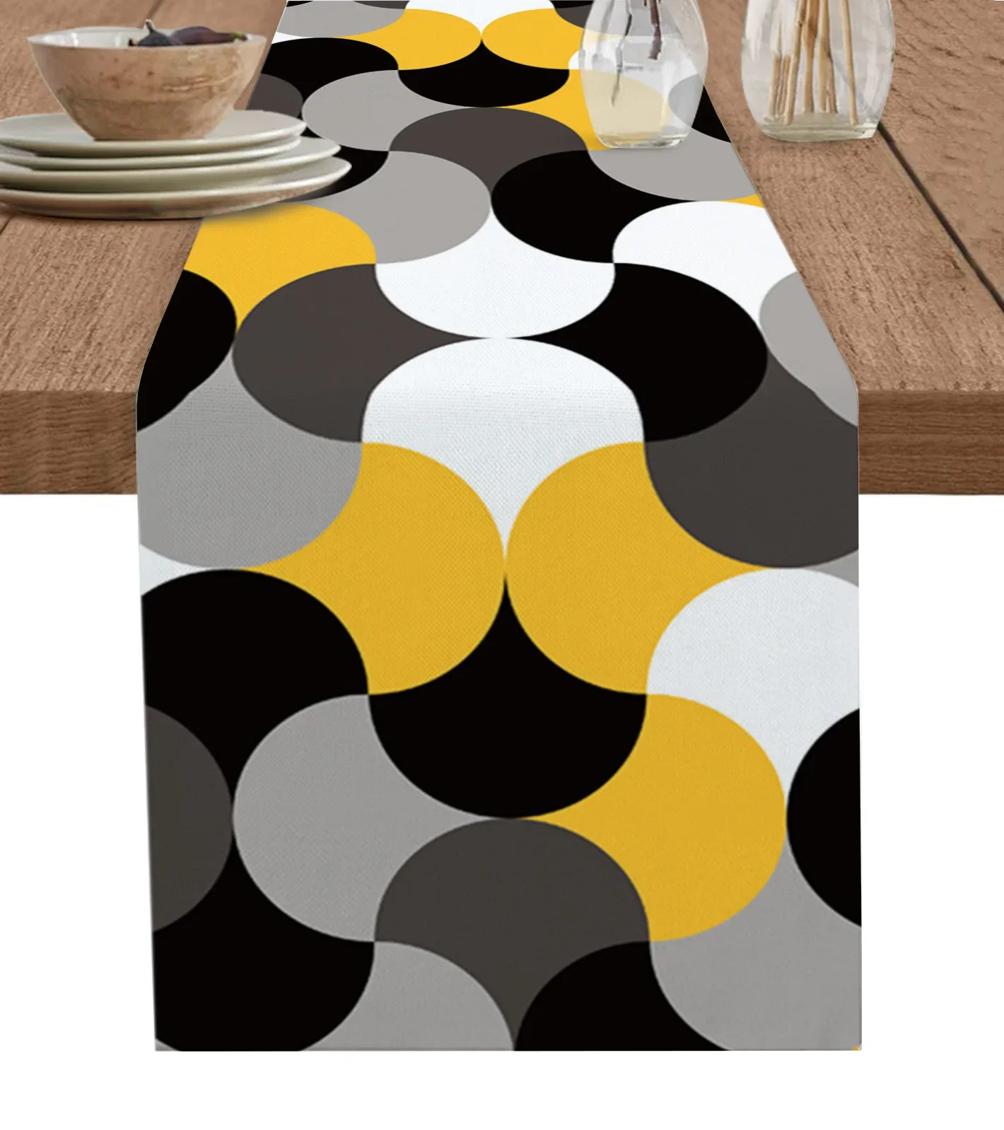 Middle Ages Modern Abstract Geometry Yellow Linen Table Runners Kitchen Table Decoration Dining Table Wedding Party Supplies