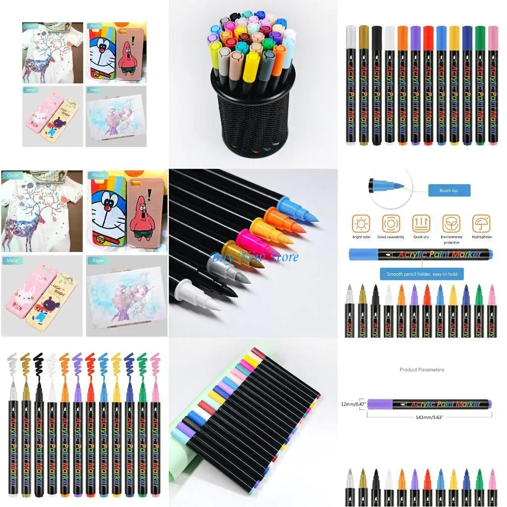 

20CE 12 Colors Acrylic Paint Markers Quick-drying Graffiti Markers DIY Paint Pens