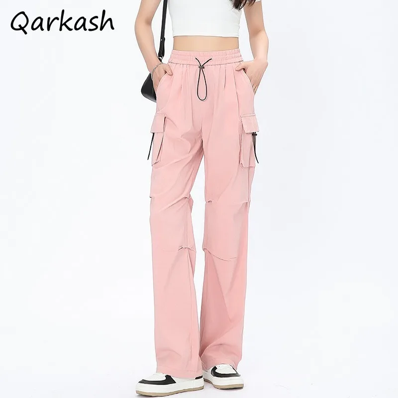 

Pants Women Elastic High Waist Multiple Pockets Summer Fashion New Cozy Breathable Quick Dry Simple All-match Cargo Trousers