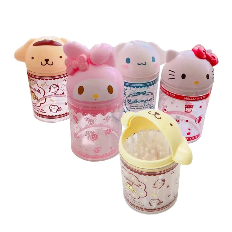 Kawaii Cartoon kreative Wattes täbchen Box Anime Hello kittys Cinna moroll meine Melodie Purin Desktop Storage Barrel 3D Wattes täbchen Box