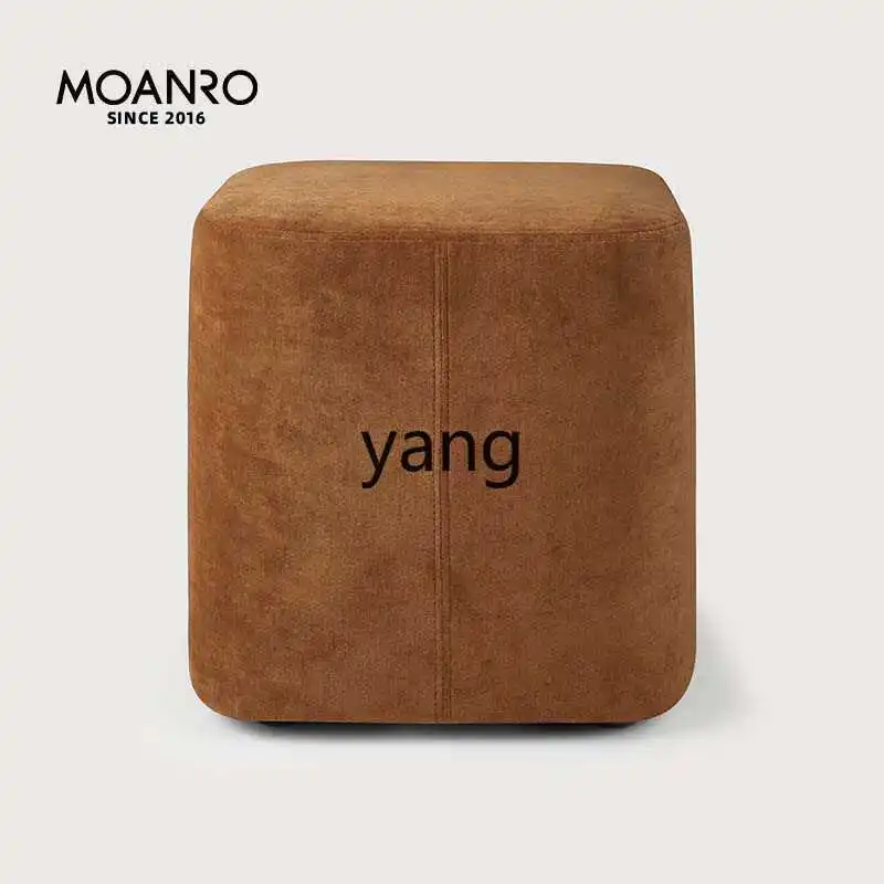 YJQQ cream retro flannel small low stool bedroom square light luxury shoe changing stool