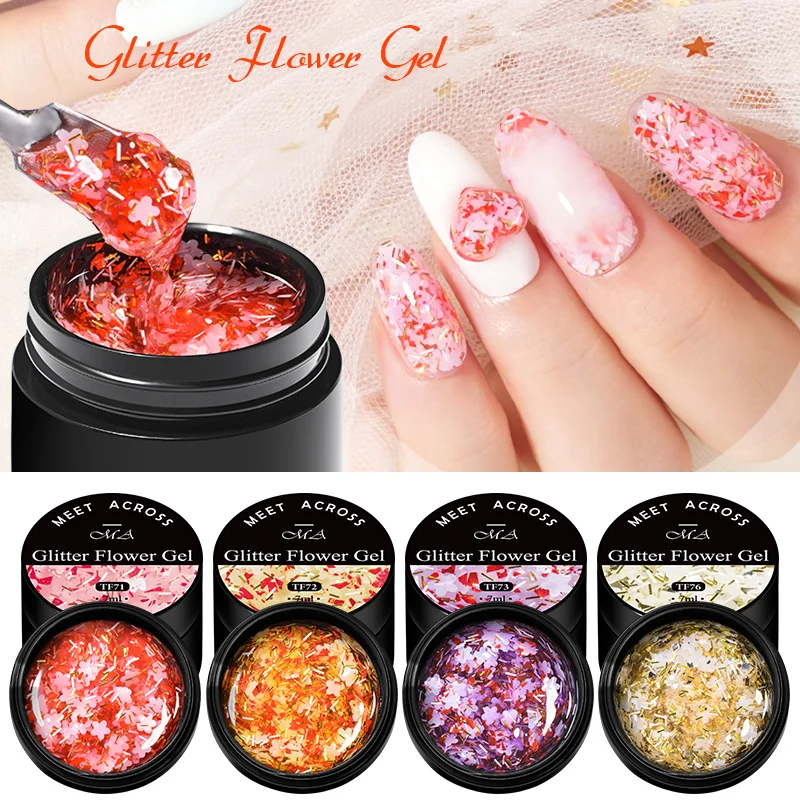 MEET ACROSS 8 Pçs/set Flor Seca Gel Unha Polonês Glitter Flor Natural Fada Série Soak Off UV Gel DIY Pintura Nail Art Kit