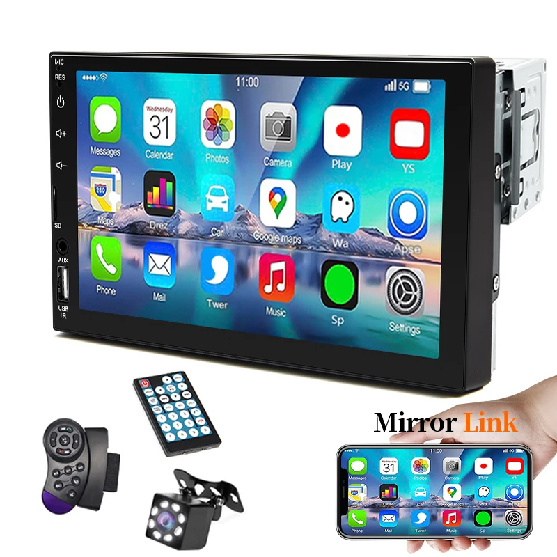 

Car Radio 1 Din MP5 Multimedia Player 7 Inch Touch Screen FM ISO Power Aux Input Bluetooth USB Mirror Link Universal Autoradio