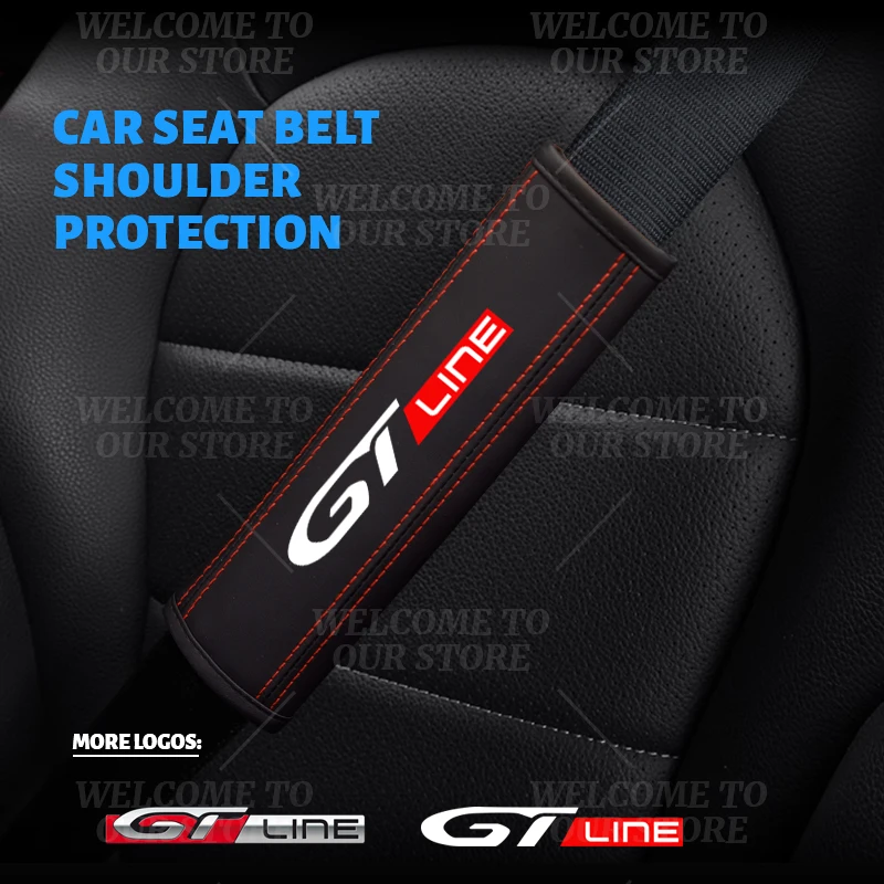 2pcs Car Interior GT Line Emblem Seat Belt Cover Safety Belt Shoulder Protector Mats For Peugeot 206 208 3008 2008 5008 308 RCZ