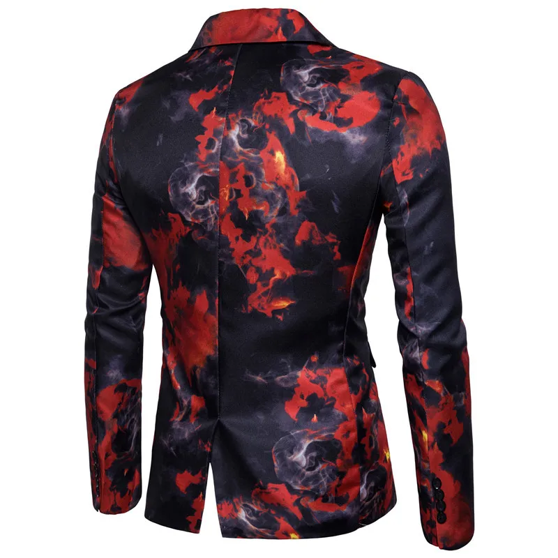 Brand Male Suit Blazer Single Button Ink Print Mens Blazer Jacket Chinese Style Flame printing Vintage Suits Luxury Formal Dress