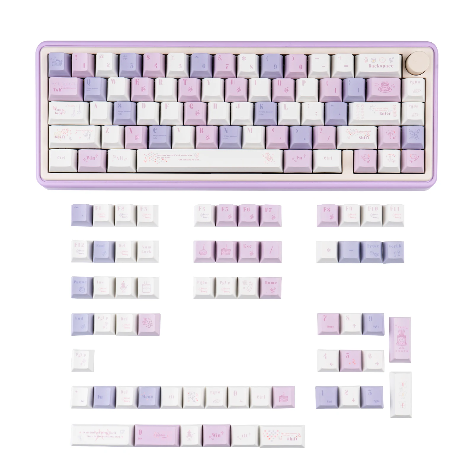 

Grape mousse keycaps Original height PBT five-sided sublimation Customized mechanical keyboard keycaps Purple keycaps