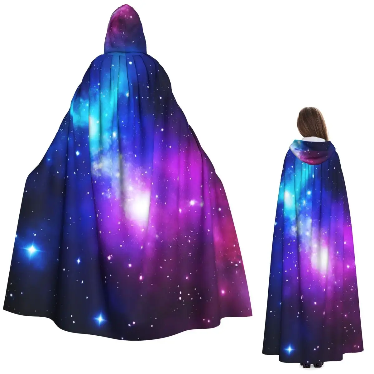 Constellation Star Clusters Galaxies Print Halloween Long Hooded Cloak Witch Medieval Costume Cosplay Cape HalloweenVampire