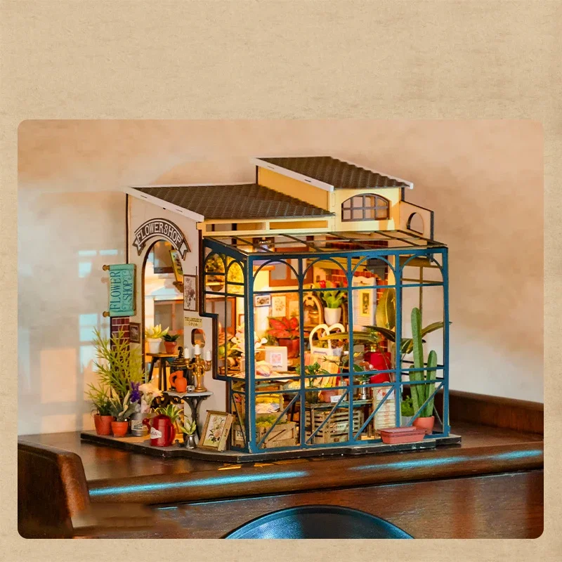 Anima Emily ร้านดอกไม้ DIY Handmade House Miniature Art House Assembly House Building Blocks หญิงของขวัญวันเกิดอุปกรณ์ต่อพ่วง