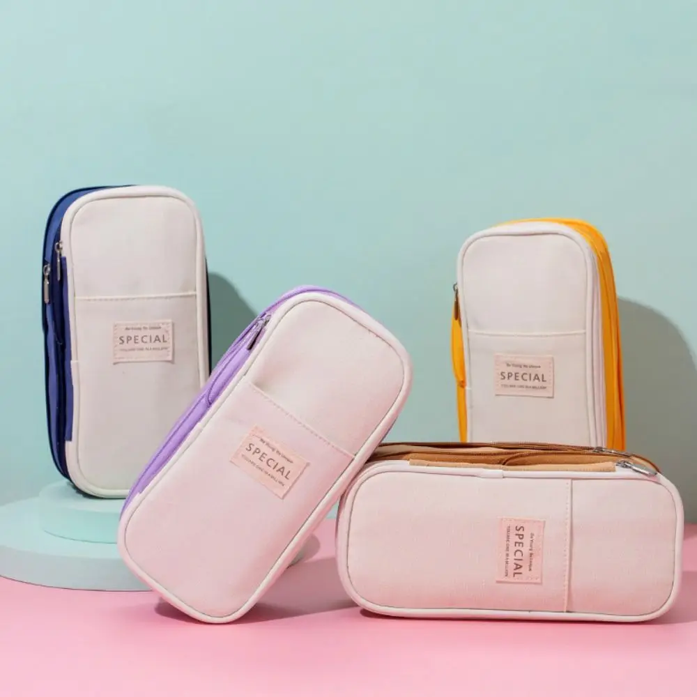 

Polyester Simple Student Pen Bag Diagonal Color Blocked Storage Pencil Bag Multilayer Organizer Macaron Pencil Case Boy Girl