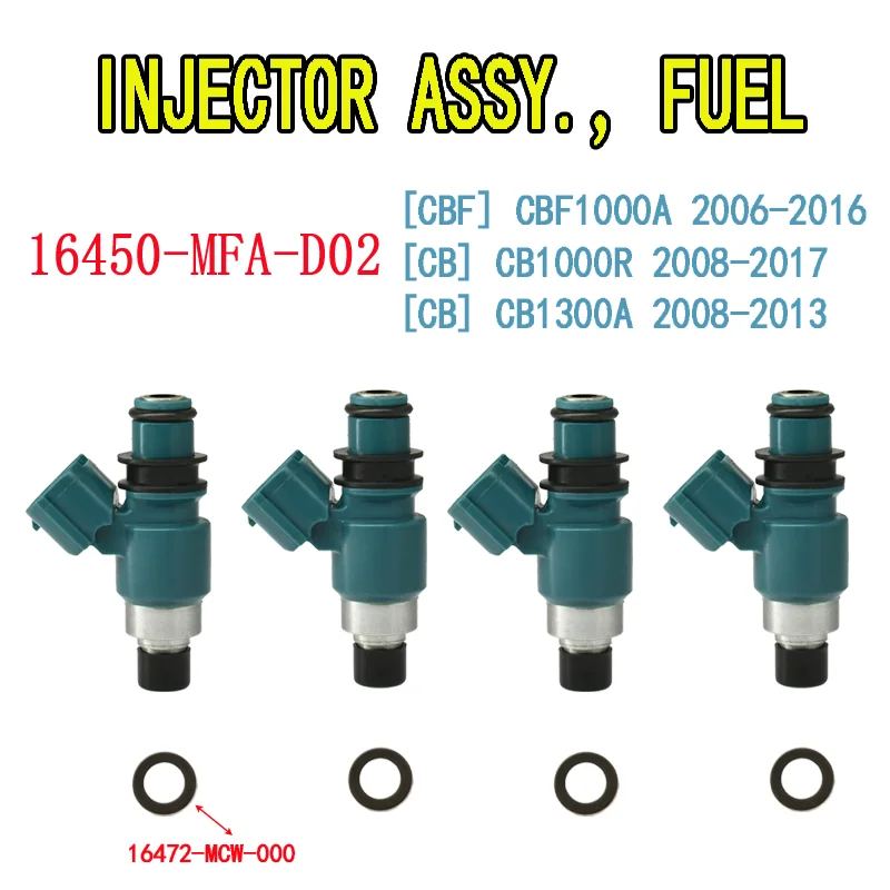 4PCS Fuel Injector Assy 16450-MFA-D02 for HONDA CBF1000 CB1000R CB1300 ABS