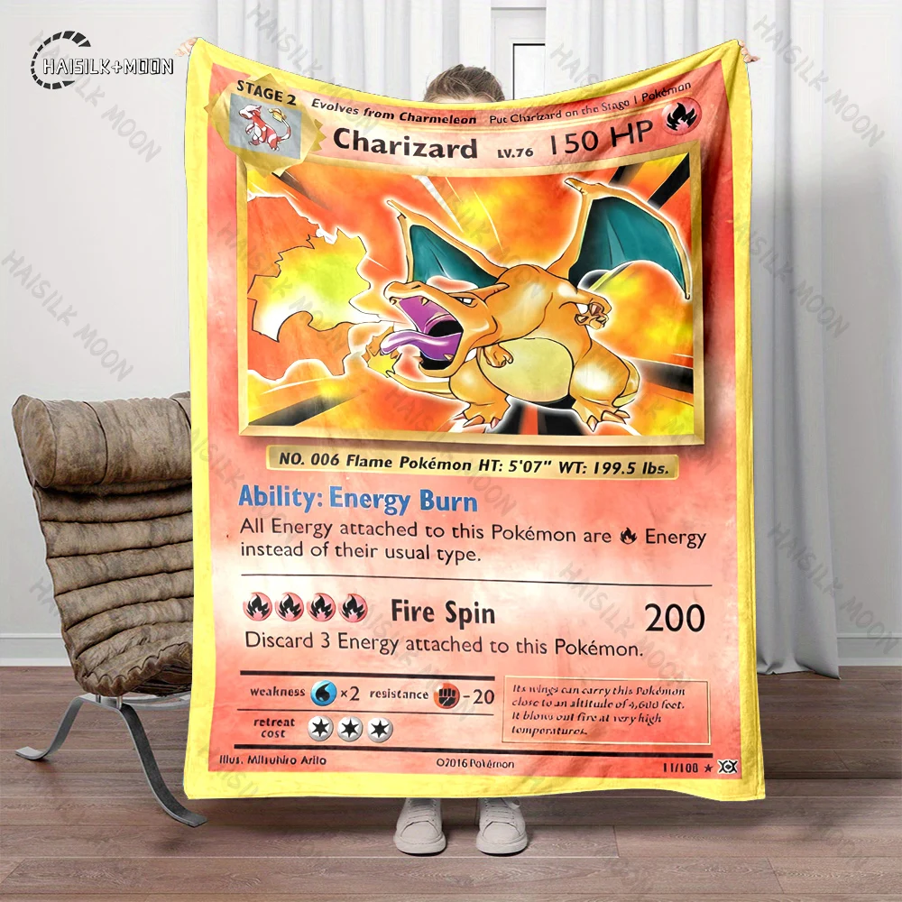 Japanese Anime Pokemon Card Pikachu Flannel Fluffy Throw Camping Blanket for Children Sofa Throw Blanket Modern Fashion Gift