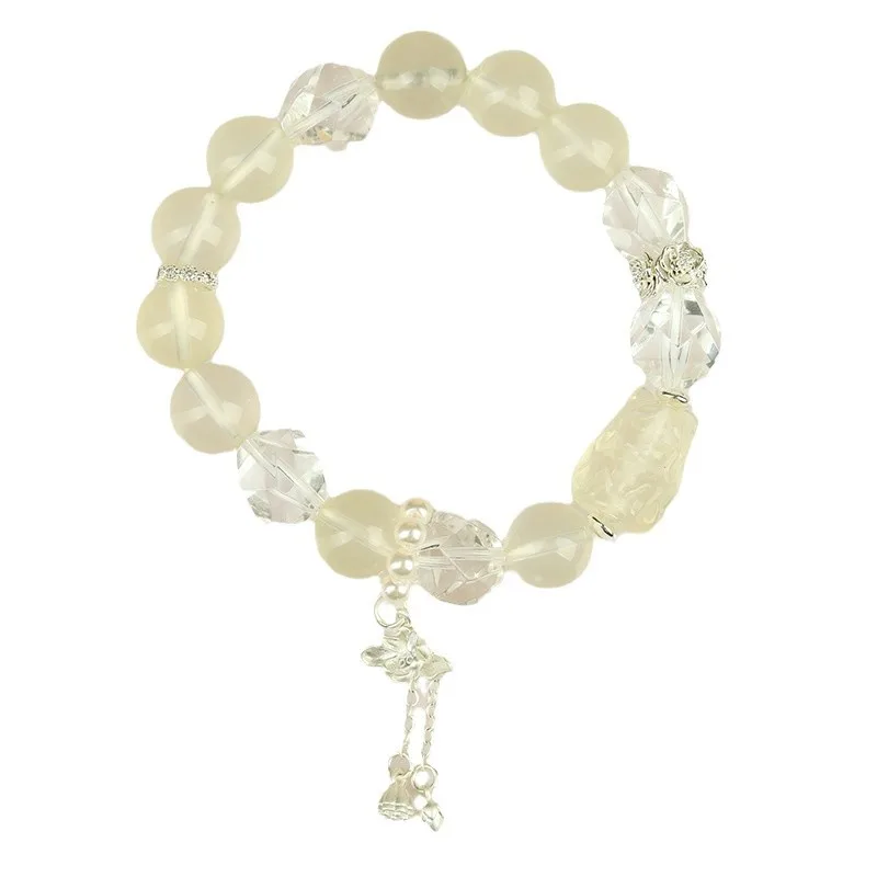 الليمون الطبيعي الأصفر تسعة الذيل الأبيض الخرز الكبير أزياء المرأة سوار