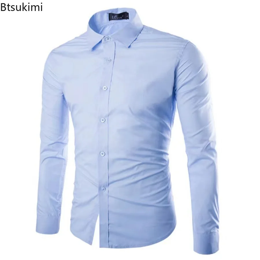 16 Colors Solid Color Dress Shirts 2026 Men's Fashion Business Party Long Sleeve Shirt Elegant Non Ironing Formal Shirts for Men