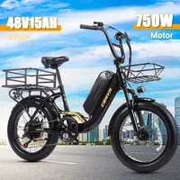 CEAYA R8SE 750W Motor 48V15AH Removable Battery 7 Speed Electric Bike 20 * 3 Fat Tires 7 speed ebike Adult City Commuter Bicycle