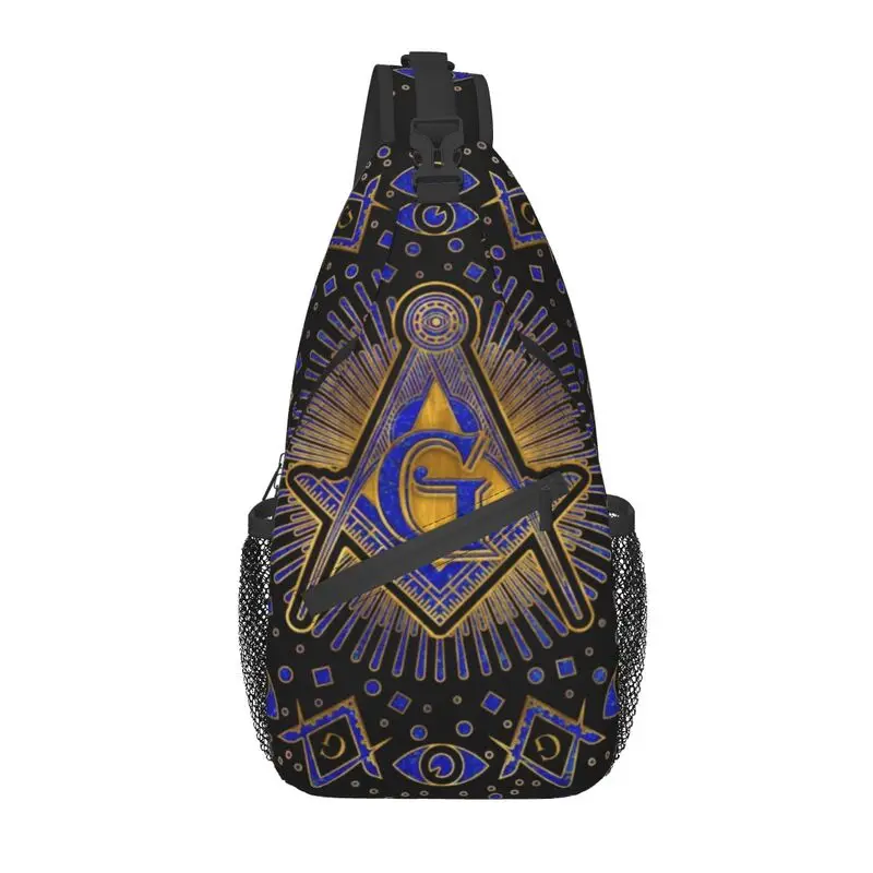 Fashion Freemasonry Symbol Crossbody Sling Backpack Men Freemason Masonic Shoulder Chest Bags for Hiking