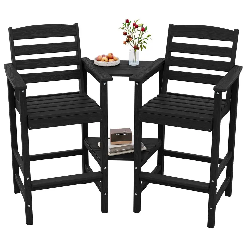 

Tall Adirondack Chairs Set of 2 with Connecting Table, All Weather Outdoor Barstools, Black