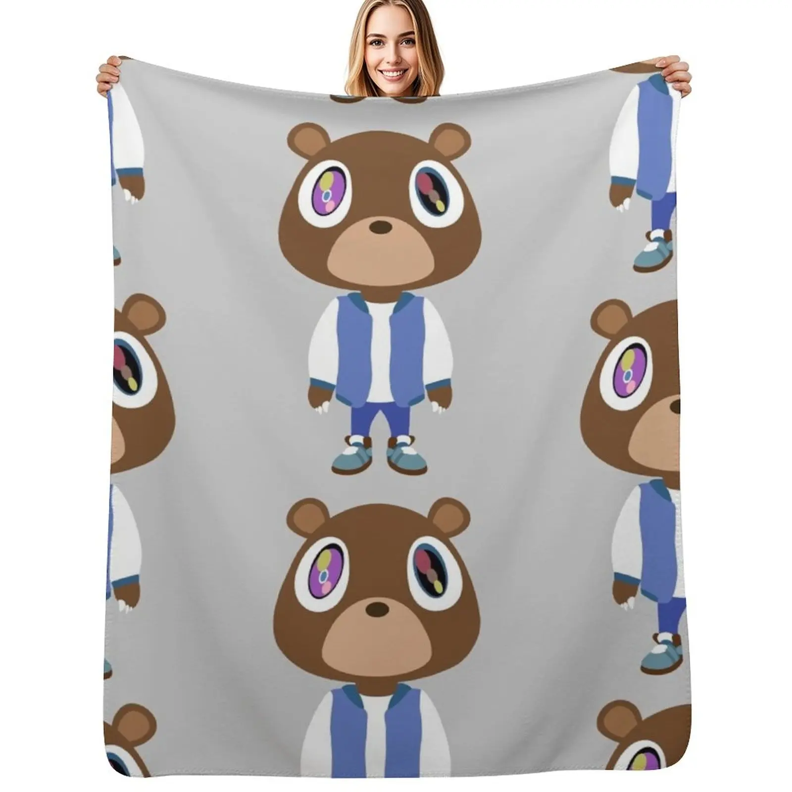 

Kanye Bear Throw Blanket Camping Personalized Gift manga Thins Blankets