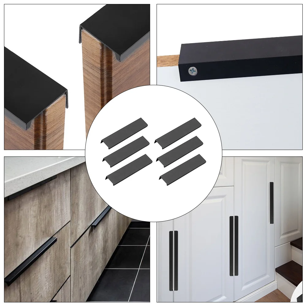 

6Pcs Black Aluminum Modern Finger Pull Tab Handle Durable for Kitchen Bathroom Garage Cabinets Drawers Pull Tab Handle