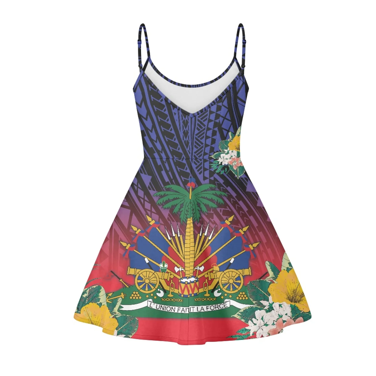 New Design Haitian Printing Women 2023 Theme Halter Dress Sexy Fashion Beach Oversized Women O Collar Dress