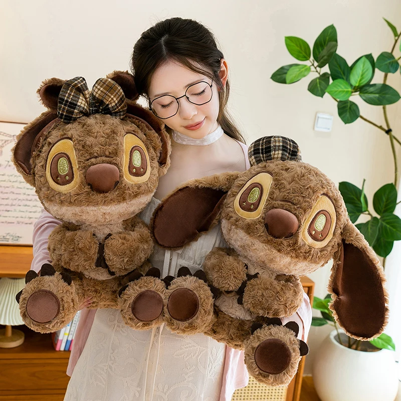 Disney Stitch Brown Plaid Bow Stitch Plush Doll Soft Fluffy Stuffed Toy Perfect Birthday Gift for Lilo & Stitch Fans and Kids