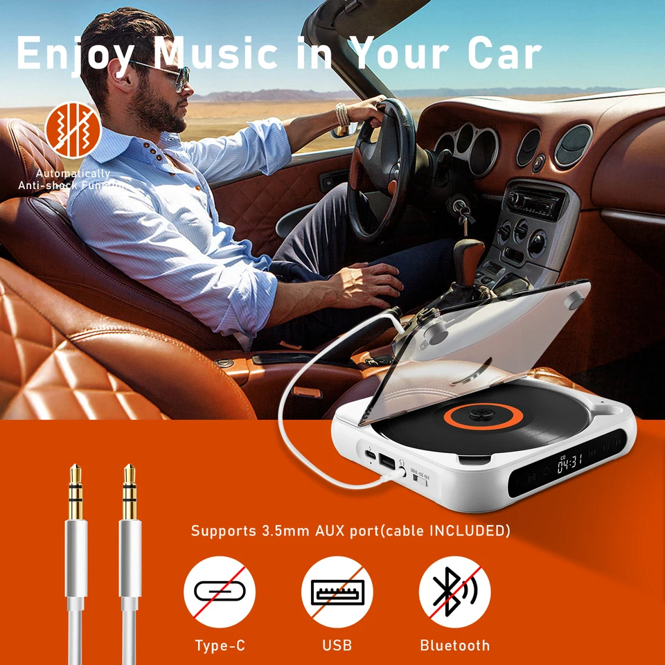 KC918 ポータブルCDプレーヤー Bluetooth LEDスクリーン