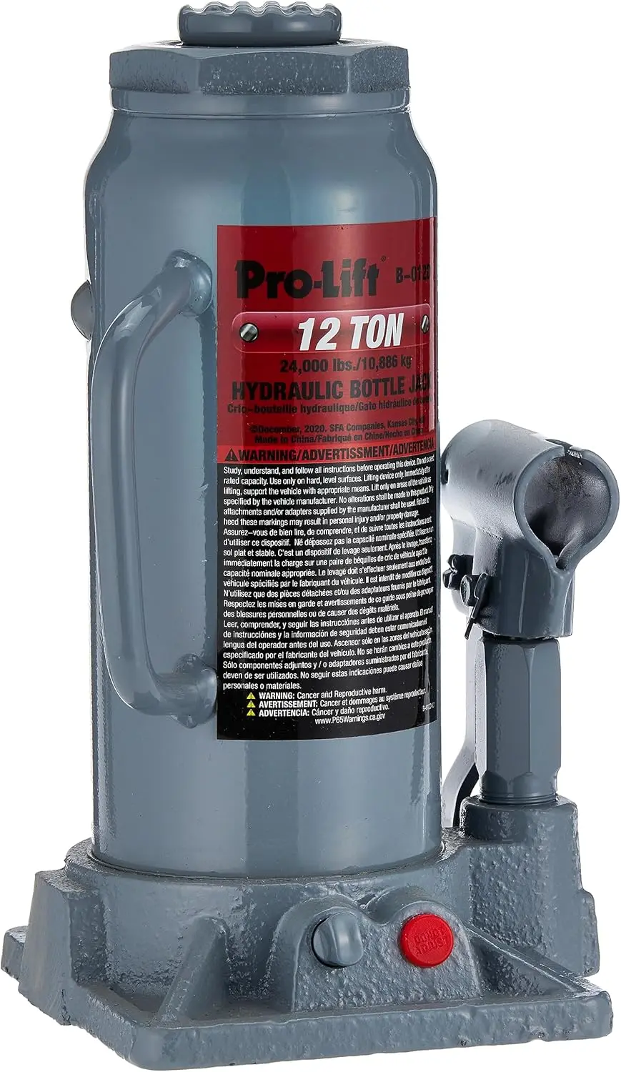 

12 Ton Hydraulic Bottle Jack in Grey, Heavy-Duty Lifting Tool for Vehicles and Equipment