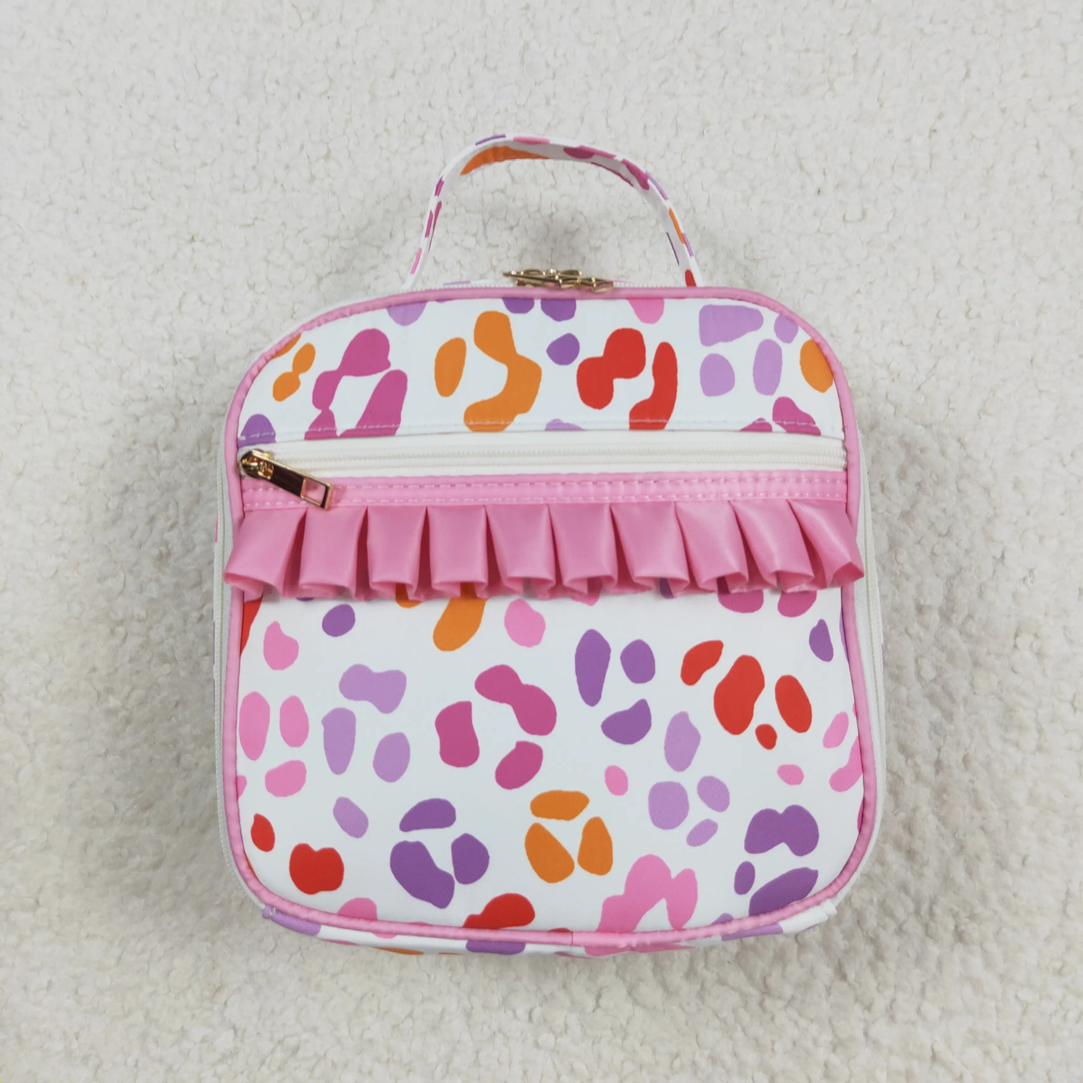 

New Fashion Baby Girls Pink Leopard Ruffle Back To School Bags Lunch Boxes Wholesale Boutique Children Bag