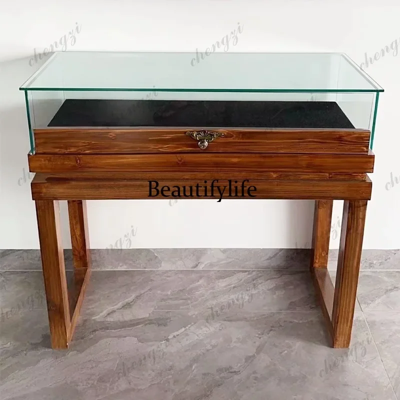 Solid wood glass display case Jade jewelry display case Museum display case