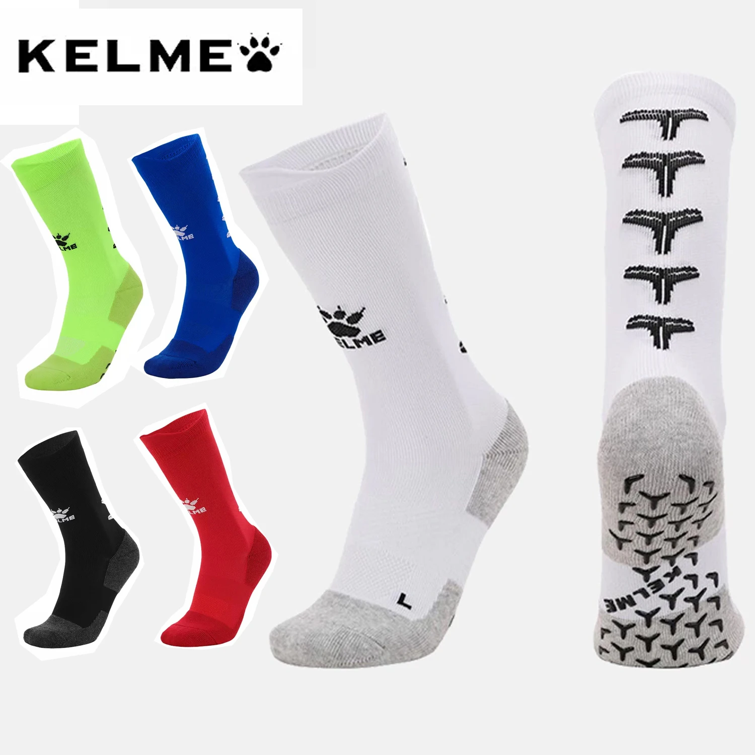 KELME Sports Socks Men\'s Silicone Anti-skid Football Socks Middle Tube Sweat Absorbing Towel Bottom Basketball Socks Male