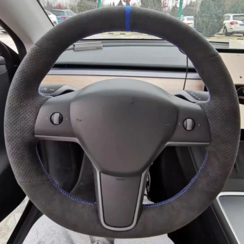 

Car Steering Wheel Cover Suede Leather For Tesla Model S 2009-2018 Model X 2012-2018 DIY Steering-Wheel Cover Wrap Car Interior
