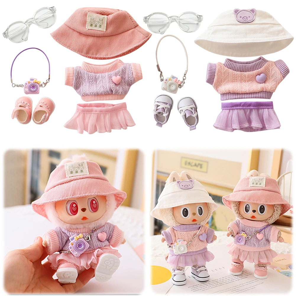 

17cm Cute Plushies Outfit Decorative Kawaii Plush Dolls Garment Glasses Camera Shoes Hat Stuffed Doll Clothing for Girls Gift